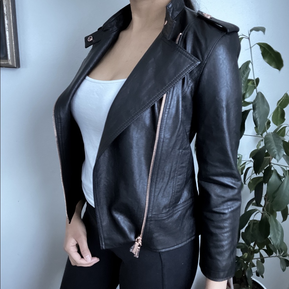 ♥️SOLD Armani Exhange Black Blouson Leather Jacket - Picture 2 of 9